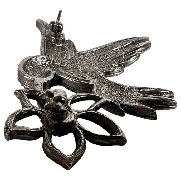 Vintage Avon Silver Tone Hummingbird & Flower Pin Brooch Rhinestone Accents - Picture 8 of 8